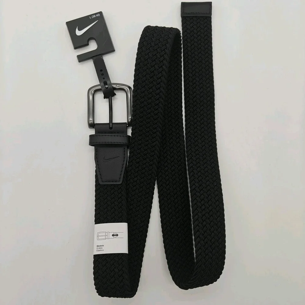 Nike Men's Stretch Woven Braided Golf Belt Black Size L 38-40 Silver Buckle NWT